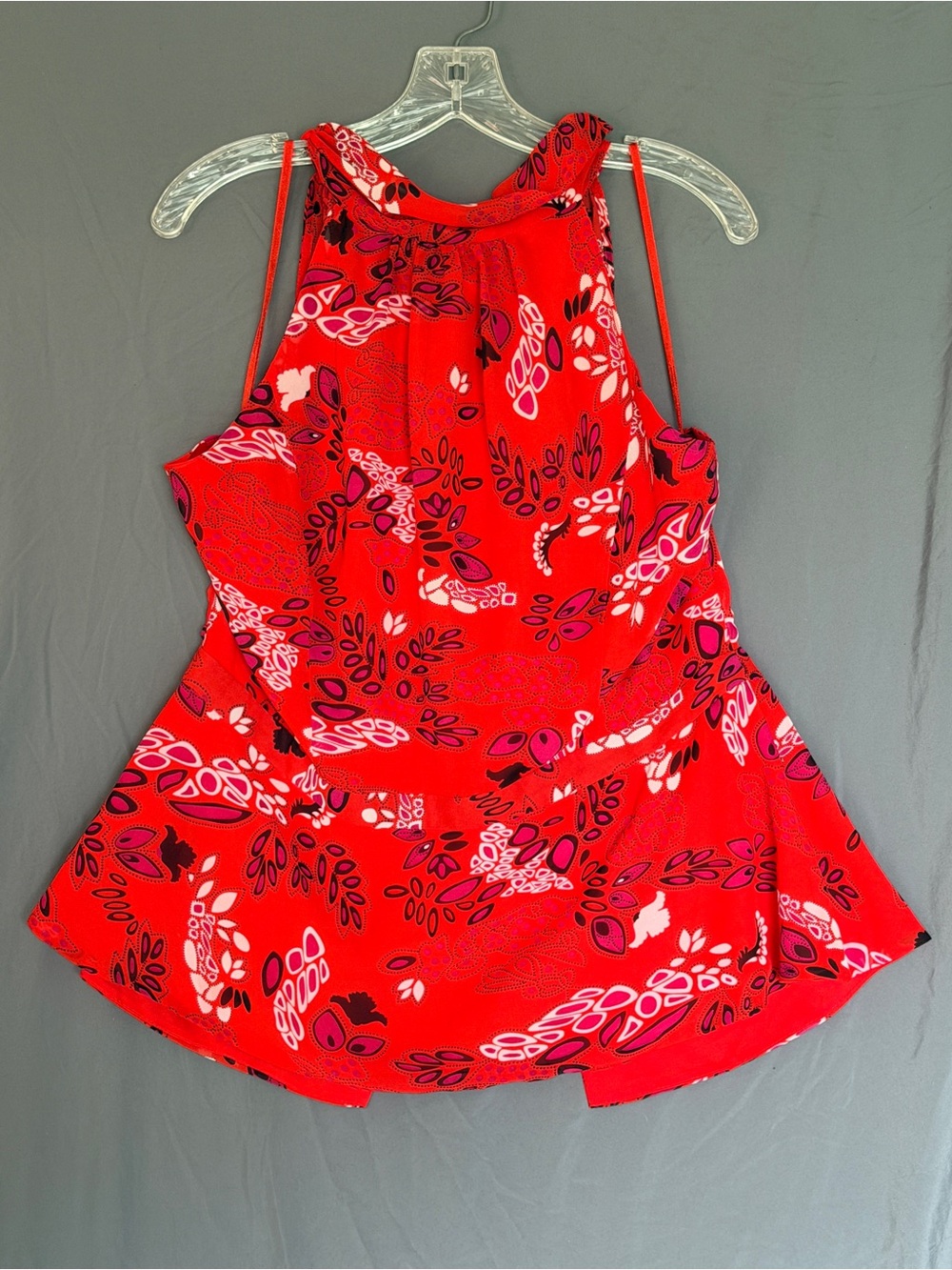 New York & Company Red Floral Halter Peplum Cami